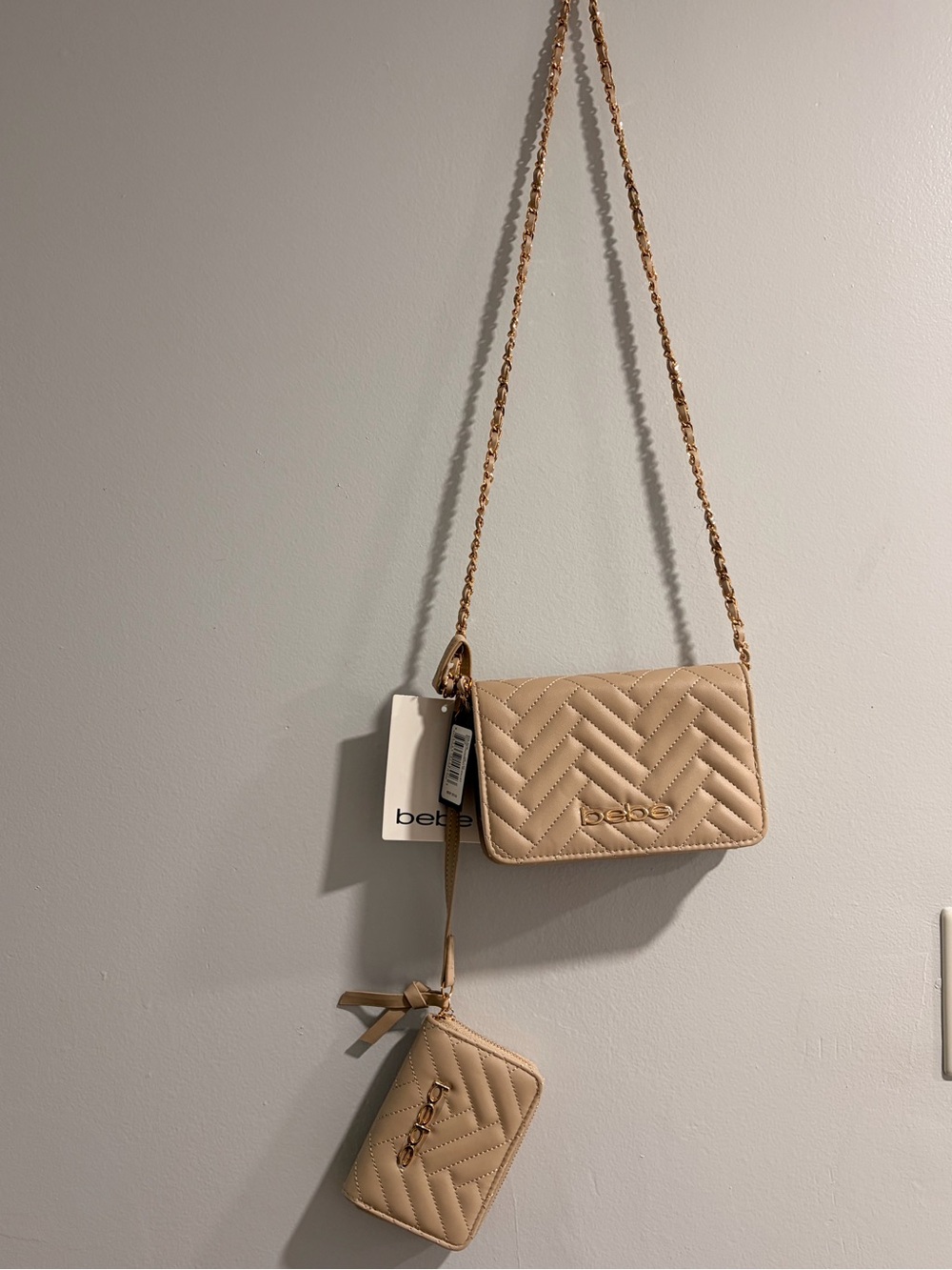 bebe Quilted Crossbody in Nude with Matching Pouch Sophie Style Purse